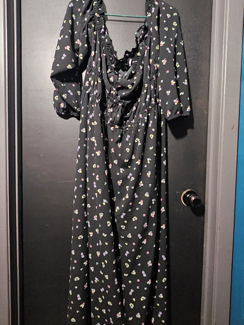 Divided Black Maxi Dress with Pink and Light Green Floral Print 3x